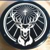 1 color cut vinyl on black bass drum head.