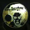 Etched cut vinyl on chrome bass drum head.