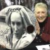 Printed and wrapped "Barbara" bass drum head with Barbara herself, Judith O'Dea from Night of the Living Dead.