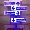Illuminated French Quarter style lamp post with custom cut vinyl street signs on foam board.